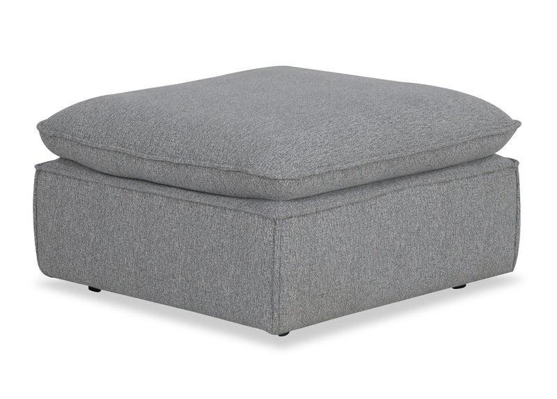 Farah 33.85\" Chenille Fabric Ottoman with Feather Down Cushion - Silver