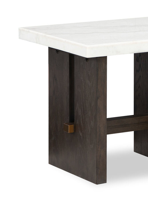 Warwick 26” Solid Wood and Marble End Table – White and Brown Oak
