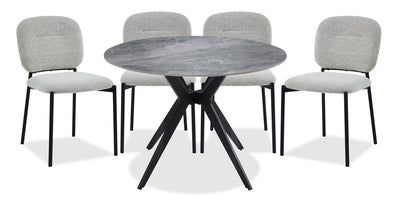 Luka 5pc Dining Set with Table & 4 Chairs, Sintered Stone Top, Metal, 43.5"W Round - Grey/Taupe | Ensemble de salle à manger Luka 5 pièces en métal avec table ronde de 43,5 po (L), dessus en pierre frittée et 4 chaises - gris et taupe