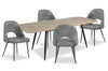 Joss 5pc Dining Set with Table & 4 Bay Chairs, 63-86.5\"W Butterfly Extension, Metal – Grey