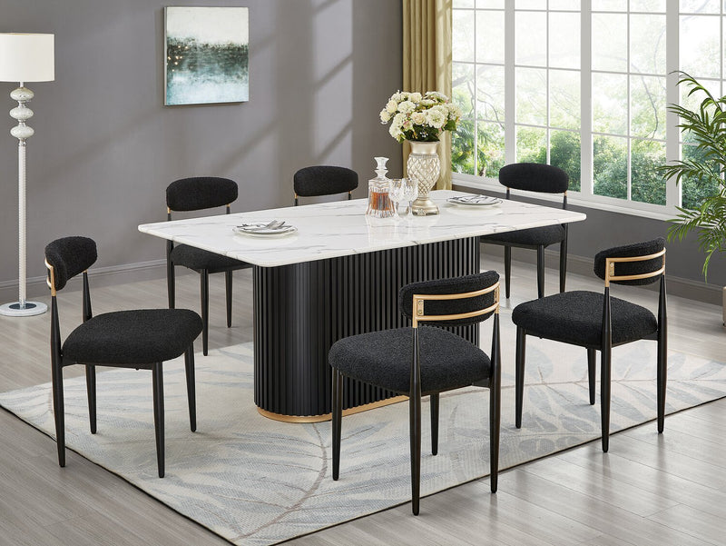 Kort & Co. Capri Dining Table with Marble-Look Top & Gold Accent, Pedestal Base, 72\"W - Black/White