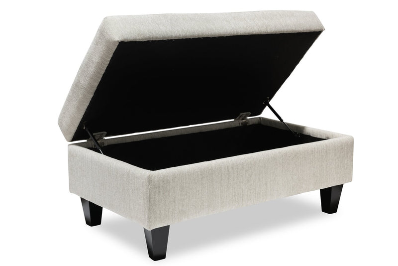 Made in Canada Nofia 44\" Chenille Fabric Storage Ottoman with Wood Legs - Linen Beige