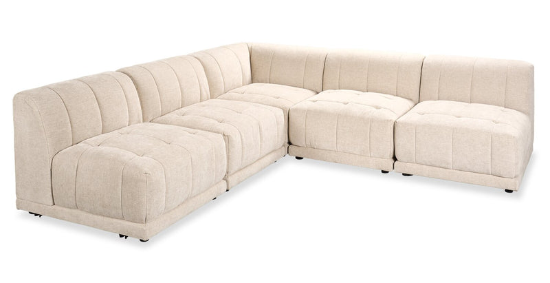 Kort & Co. Oaklyn Modular 5-Piece Fabric Armless Sectional with Tufted Seat Cushions - Beige