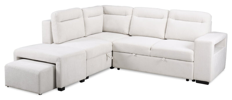 Primo Coast 3-Piece Left-Facing Ivory White Fabric Sleeper Sectional with Storage Chaise and Storage Armrest