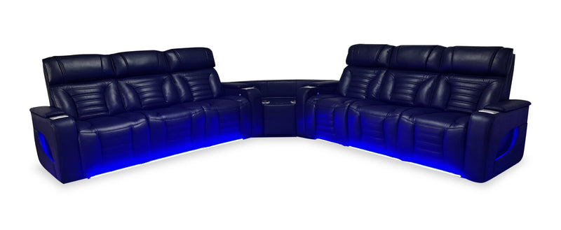 Zen 3-Piece Faux Leather Power Reclining Sectional with Massage and Two Drop-Down Consoles - Black