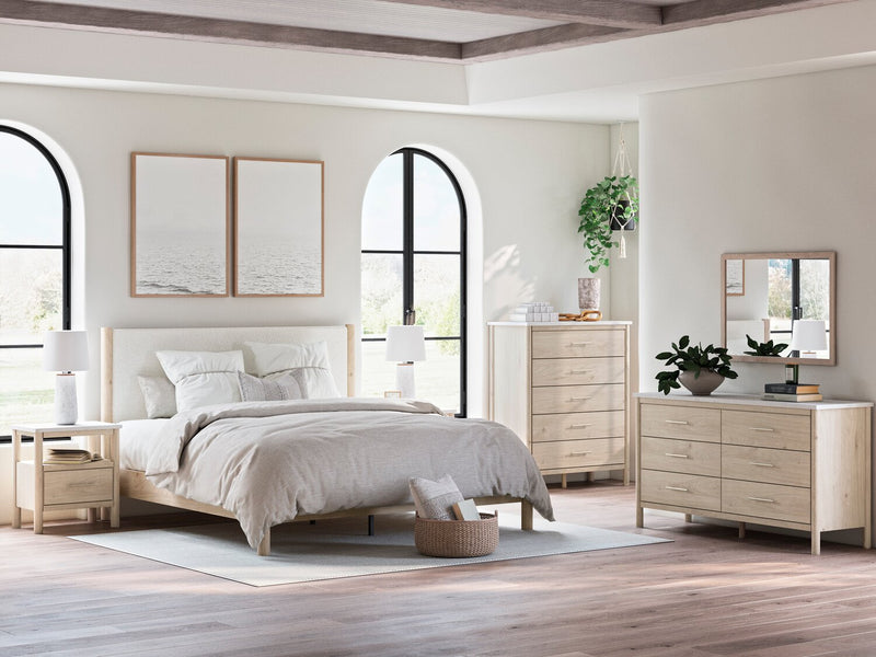 Jolie Panel Bed with Headboard & Frame, Boucle Fabric, White & Natural - King Size