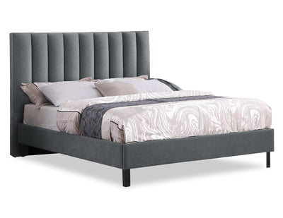 Amos Upholstered Platform Bed in Charcoal Fabric with Channelled Headboard - Queen Size | Lit plateforme Amos rembourré en tissu anthracite avec tête de lit à canaux - format grand lit