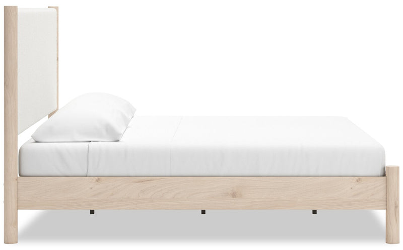 Jolie Panel Bed with Headboard & Frame, Boucle Fabric, White & Natural - King Size