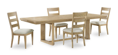 Aspen 5pc Dining Package with 80-104" Extension Table & 4 Chairs, Fabric - Natural | Ensemble de salle à manger Aspen 5 pièces avec table à rallonge, 80 po à 104 po et 4 chaises en tissu - naturel