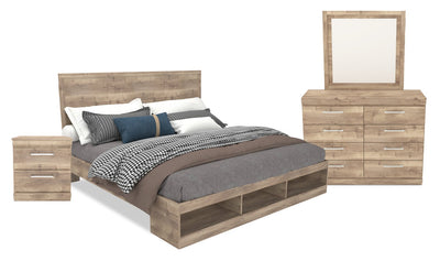 Oakley 6pc Bedroom Set with Storage Bed, Dresser, Mirror & Nightstand, Made in Canada, Natural - King Size | Ensemble de chambre à coucher Oakley 6 pièces fabriqué au Canada avec lit de rangement, commode, miroir et table de nuit - format très grand lit