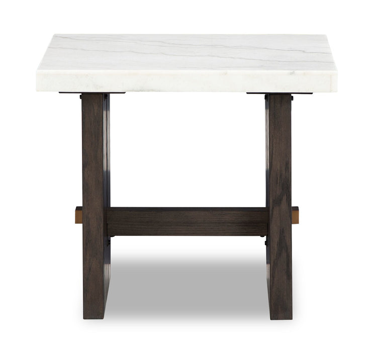 Warwick 26” Solid Wood and Marble End Table – White and Brown Oak