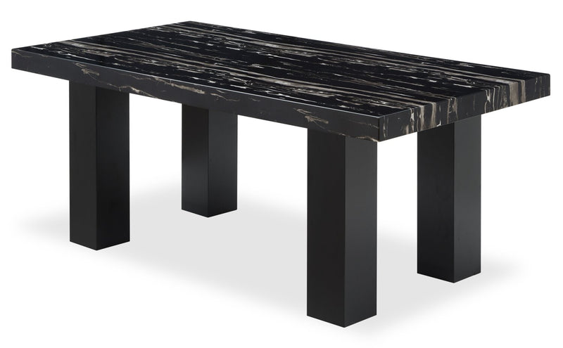 Burk 7pc Dining Set with Table & 6 Chairs, Resin Marble-Look Top, 72\"W - Black/White