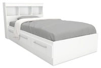 Riley Mates Bed with Bookcase Headboard Set for Kids, Made in Canada, White - Twin Size 