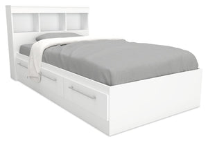 Riley Mates Bed with Bookcase Headboard Set for Kids, Made in Canada, White - Twin Size