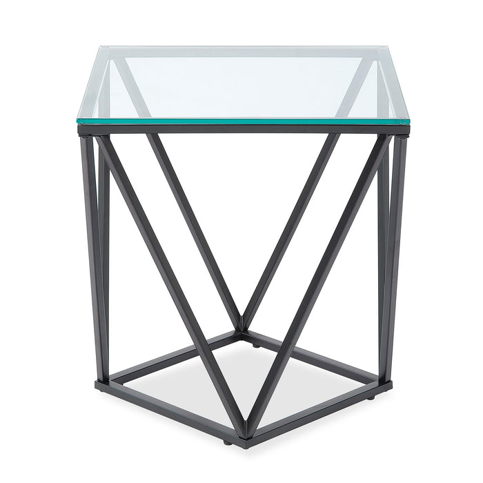 Prism 19.5\" Modern Glass Top End Table – Glass with Metal Base 