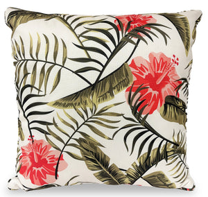 Indoor/Outdoor Hibiscus Accent Pillow - Coral and Green