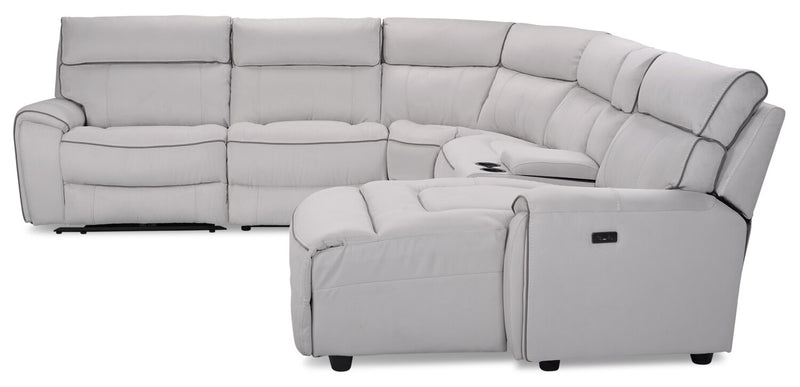 Cindy Crawford Home Newport 6-Piece Right-Facing Faux Suede Power Reclining Sectional - Grey