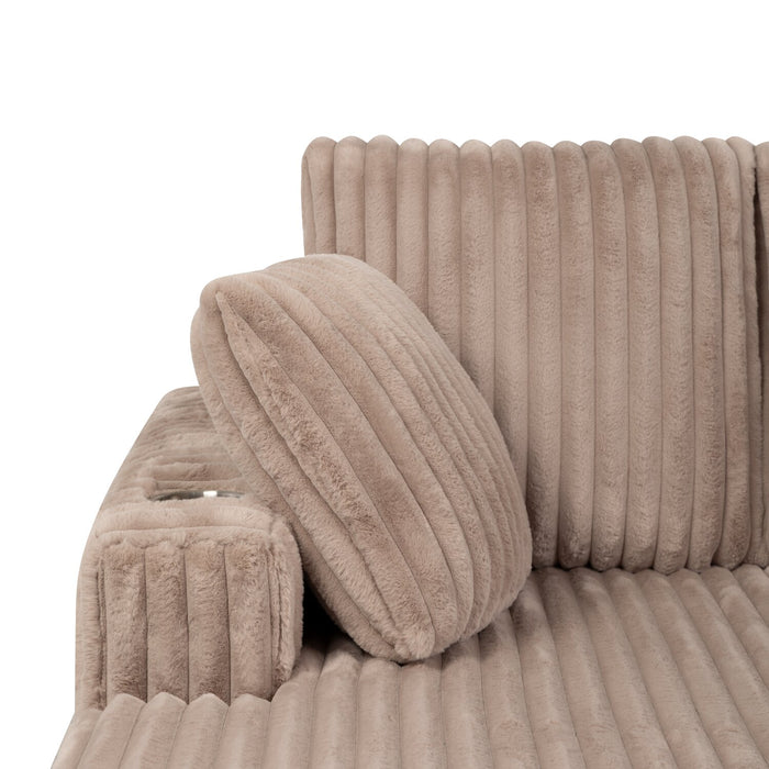 Karlee 54\" Ultra Plush Faux Fur Fabric Chaise Lounge with Dual Cupholders - Brown
