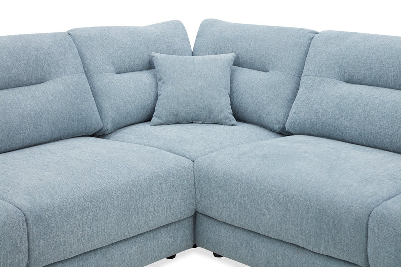 Alora 5-Piece Fabric Sectional with Three Accent Pillows and Rolled Arms - Blue