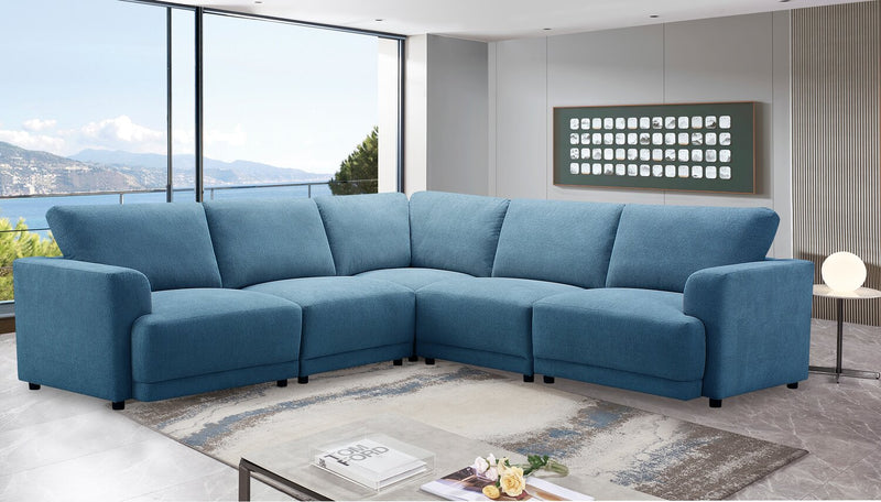 Voyage Modular 5-Piece Fabric Sectional with Removable Back Cushions – Blue