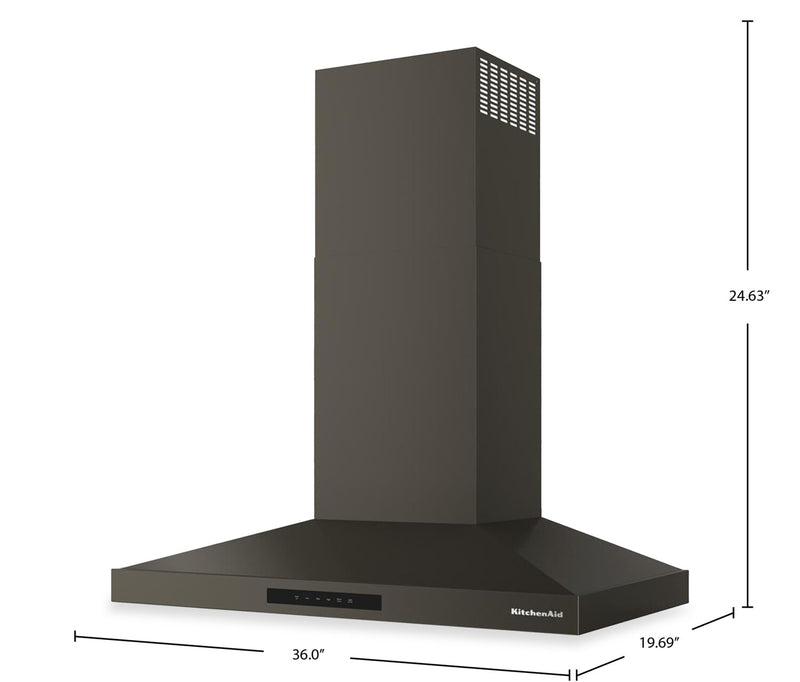 KitchenAid 36\" Wall-Mount 4-Speed Canopy Range Hood – Black Ore - KVWC736SBE