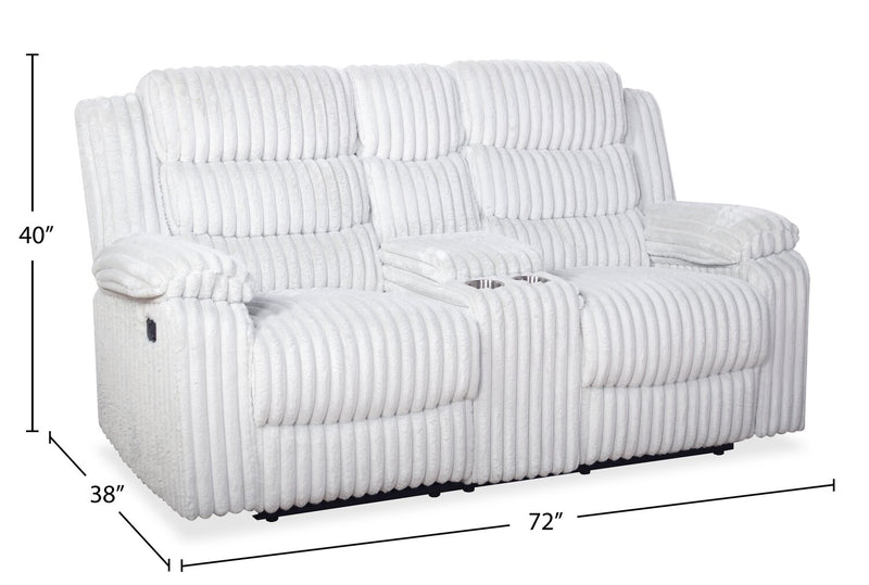 Bryson 72\" Faux Fur Fabric Reclining Loveseat with Storage Console - Mist Grey