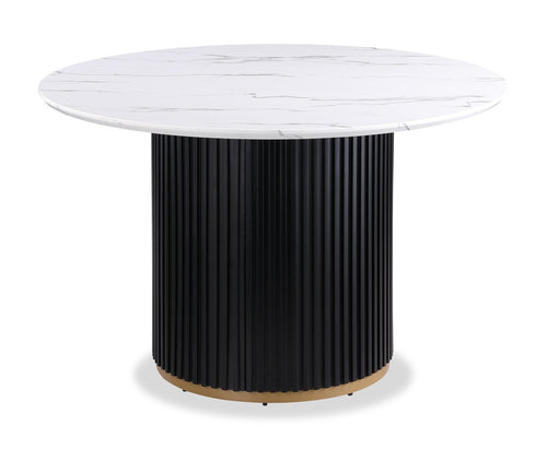 Kort & Co. Capri Round Dining Table with Marble-Look Top & Gold Accent, 47"W Round - Black & White 