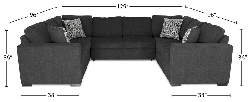 Made in Canada Legend 3-Piece Chenille Fabric Sleeper Sectional - Pepper Grey