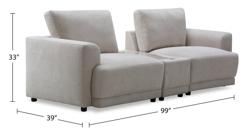 Voyage Modular 3-Piece U-Shaped Fabric Sectional with Console and Removable Back Cushions – Beige