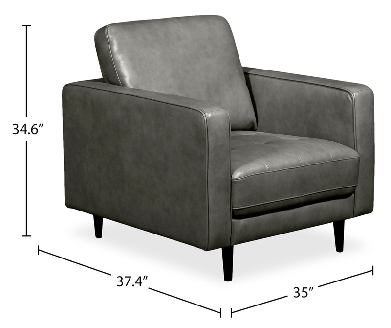 Edge 35\" Genuine Leather Chair with Wood Legs and Removable Back Cushion - Grey