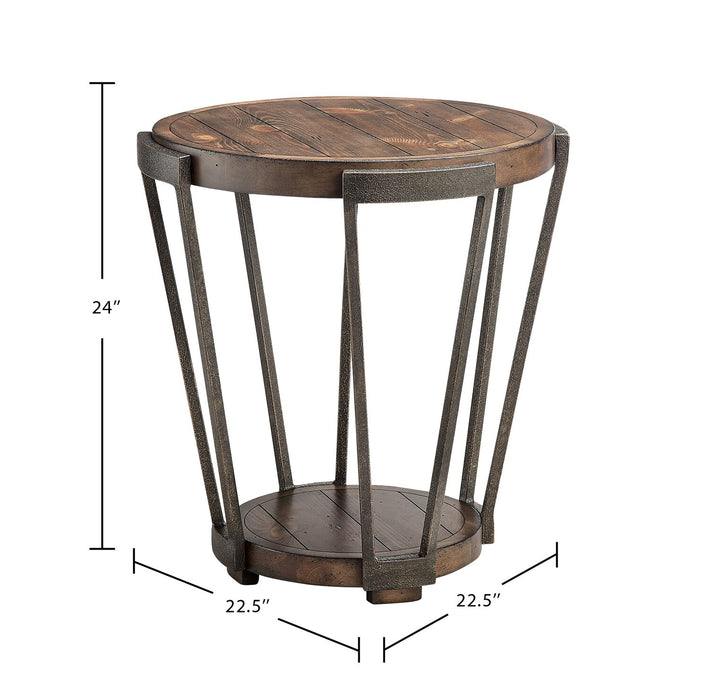 Cheney 23” Industrial Solid Wood Round End Table with Shelf - Bourbon