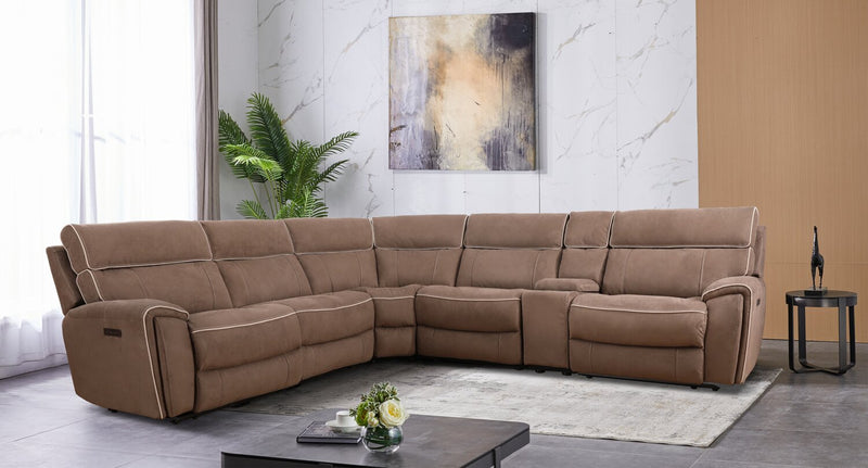 Cindy Crawford Home Newport 6-Piece Faux Suede Power Reclining Sectional with Armless Reclining Chair - Taupe