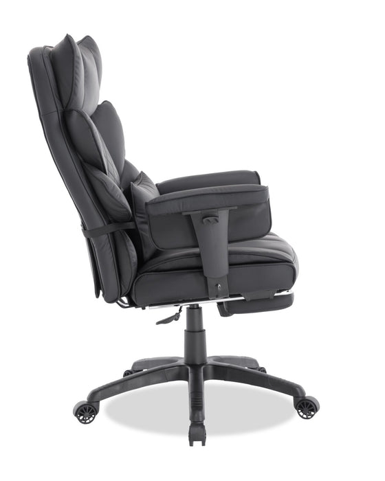 Tommy 28.7\" Faux Leather Adjustable Office Chair with Footrest and Adjustable Arms – Black 