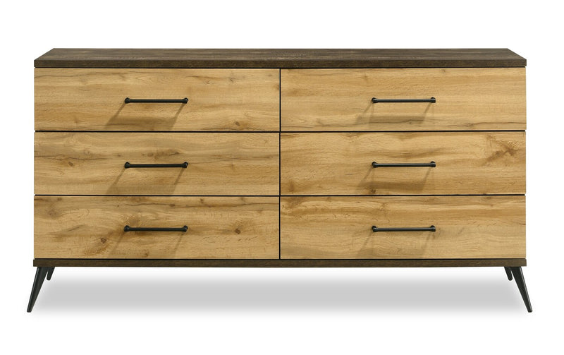 Silas Bedroom 6-Drawer Dresser, 64\"W x 33.4\"H - Rustic Brown