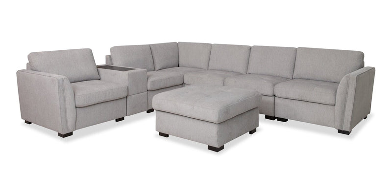 Vault 7-Piece Sectional with Five Storage Chairs and Storage USB Console - Grey