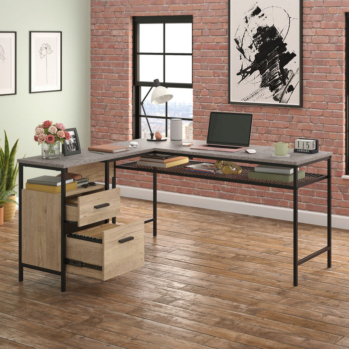 Bradley 55.91\" L-Shaped Office Desk with Cabinet – Prime Oak