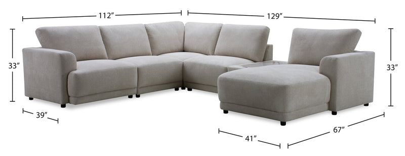 Voyage Modular 6-Piece Right-Facing Fabric Sectional with Console and Removable Back Cushions – Beige