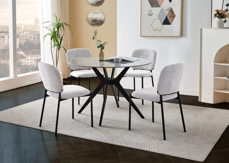 Luka Dining Table with Sintered Stone Top, Metal Base - 43.5\"W Round – Grey
