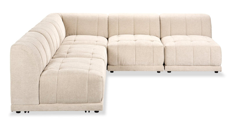 Kort & Co. Oaklyn Modular 5-Piece Fabric Armless Sectional with Tufted Seat Cushions - Beige
