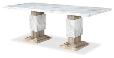Vega Dining Table, Marble Look, Pedestal Base, 82"W - Natural & White | Table de salle à manger Vega de 82 po (L) avec imitation de marbre et base piédestal - naturelle et blanche