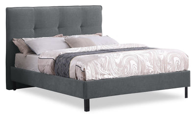 Amos Upholstered Platform Bed in Charcoal Fabric with Tufted Headboard - Full Size | Lit plateforme Amos rembourré en tissu anthracite avec tête de lit capitonnée - format lit double