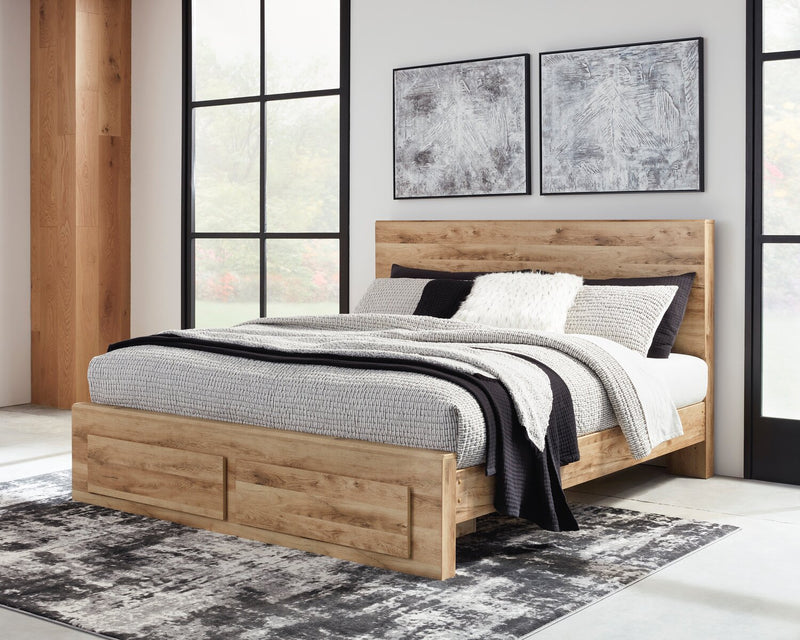 Derekson Storage Bed with 2 Built-In Footboard Drawers, Natural - Full Size