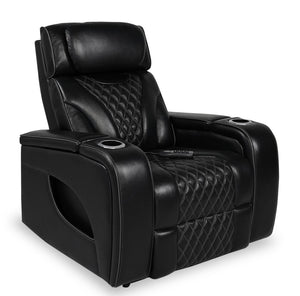 Elite Genuine Leather Power Recliner with Massage Function - Black