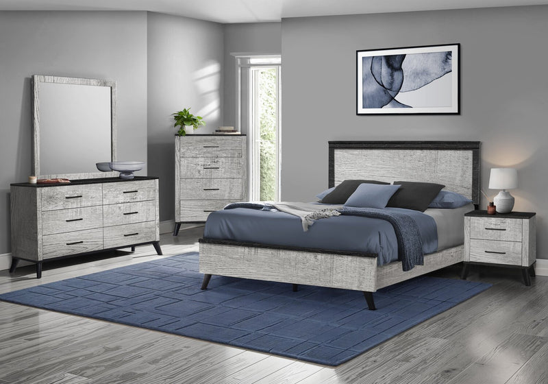 Blake 6pc Bedroom Set with Bed, Dresser, Mirror & Nightstand, Grey & Black - Queen Size