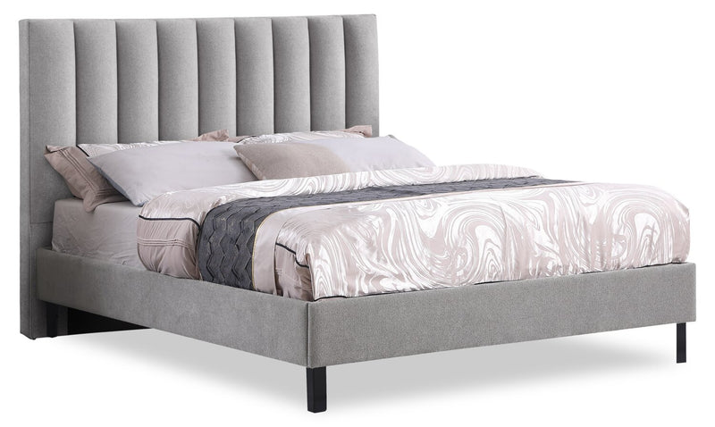 Amos Upholstered Platform Bed Base in Grey Fabric - King Size