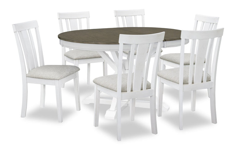 Brook Dining Table with 42-54\"W Extension, Round - White/Brown