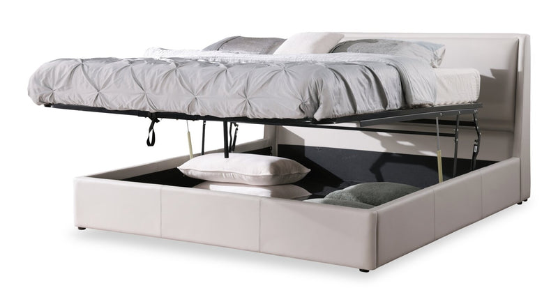 Nico Leather-Look Storage King Bed – Taupe