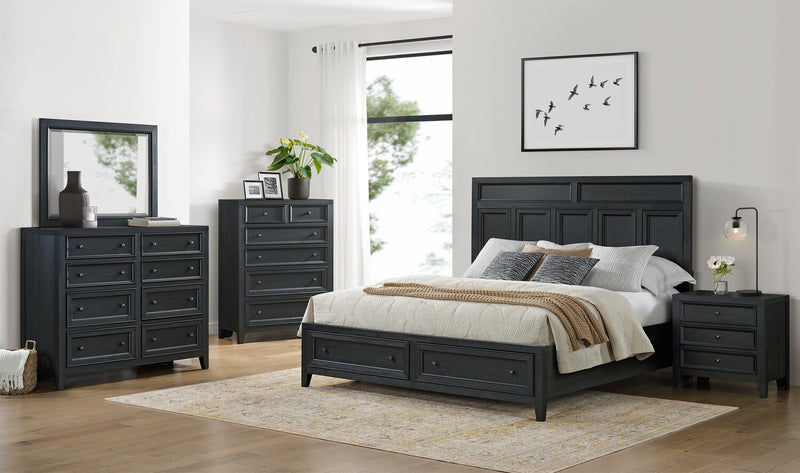 Casa 6pc Bedroom Set with Bed, Dresser, Mirror & Nightstand, Black - King Size