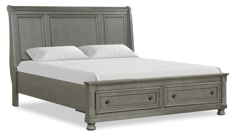 Chelsea 6pc Bedroom Set with Storage Bed, Dresser & Mirror, Grey - King Size