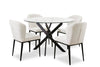 Zoe 5pc Dining Set with Table & 4 Chairs, Glass Top, Metal Geometric Base, 47\"W Round - Black & Ivory